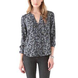 Theory Ruisa‎ Caligula 100% Silk Blouse Long Sleeve V-Neck Women Large Black